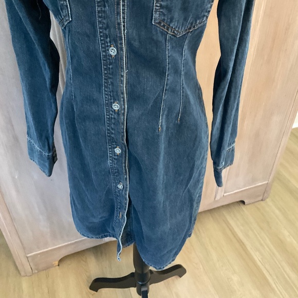 Y2K Vintage Calvin Klein CK Denim Button front Long Sleeve Mini Denim Dress Sz M - Picture 2 of 12